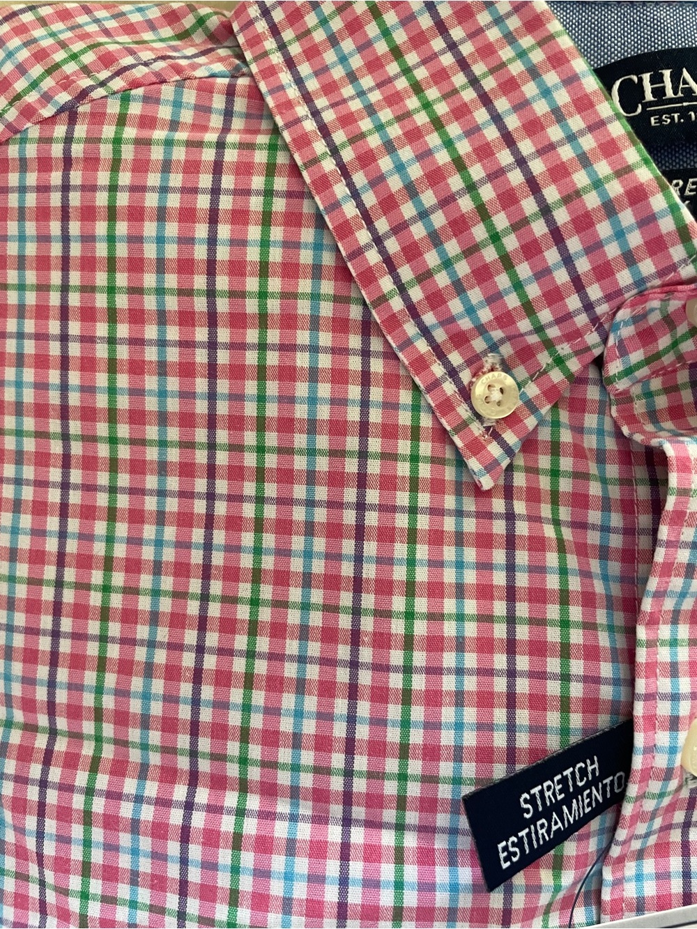 Chaps Men's Pink, Green & Blue Multi-Check Button-Down Shirt NWT size S